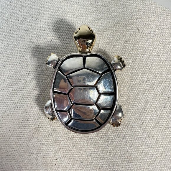 Silver & Gold Tone Turtle Brooch Pin Jewelry Accessory Statement - Picture 1 of 6
